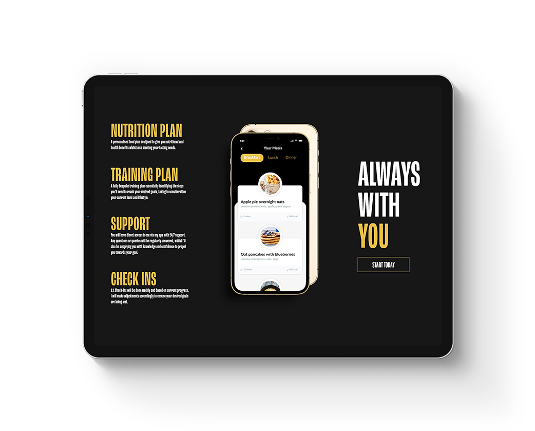 Agent Harvs site on a tablet with the app section description.