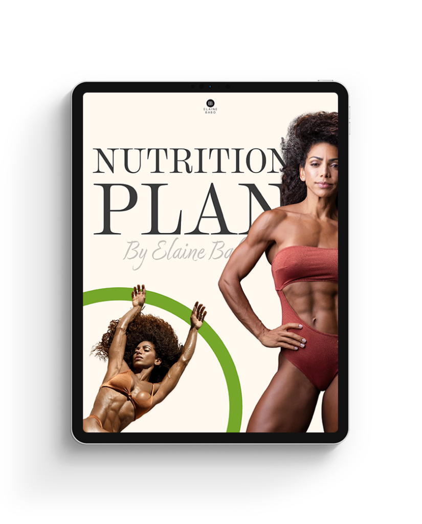 Elaine Babos nutrition plan cover on a tablet.