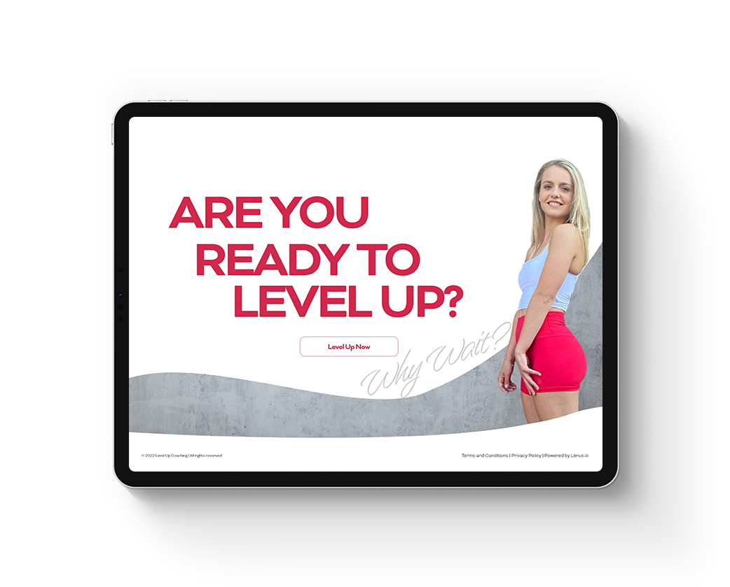 Level Up Coachings site on a tablet with the last motivational section description.