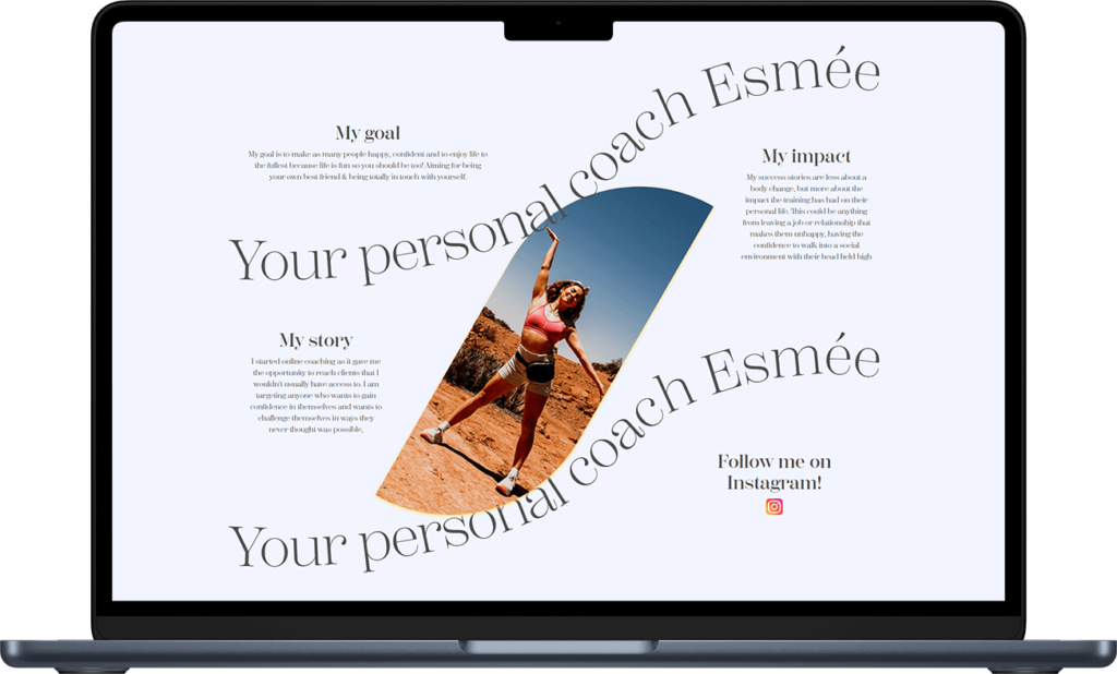 Train with Esmées site a laptop with the about section description.